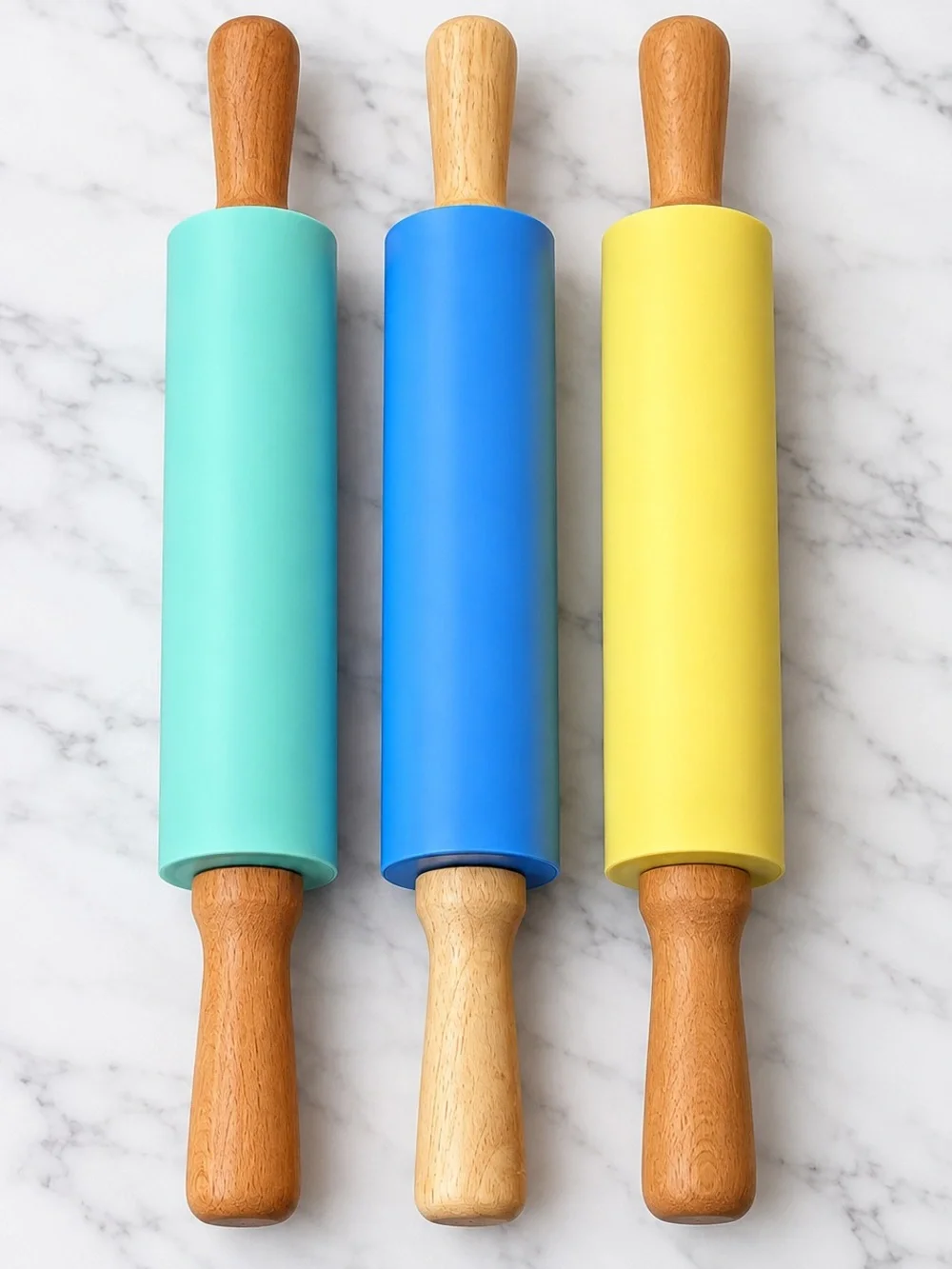 Set of 3 Silicone Rolling Pins – Mint, Blue & Yellow